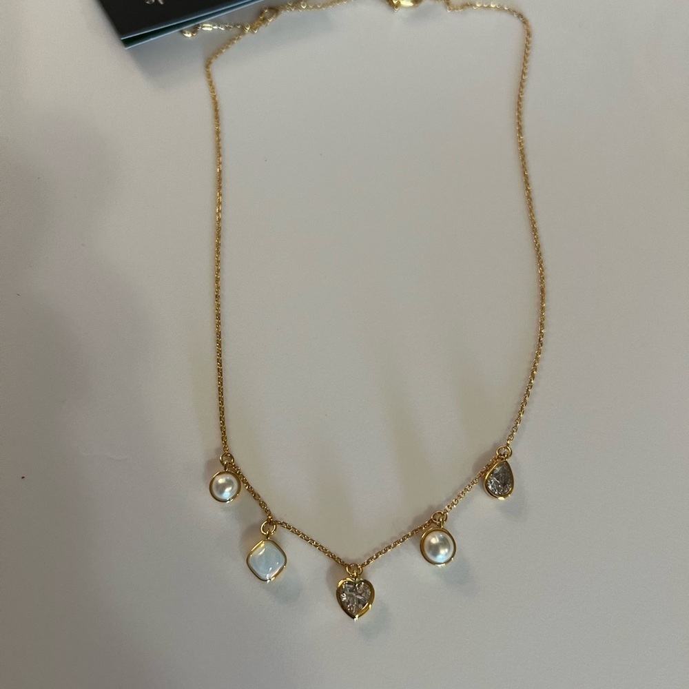 🆕kate spade new york Bubbly Bezel Delicate Pearly CZ Gold Charm Necklace::NWT::